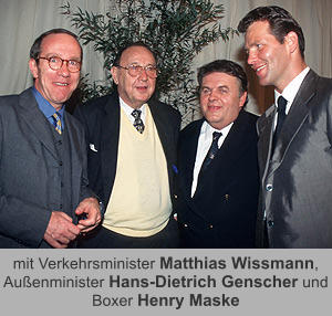 mit Verkehrsminister Matthias Wissmann, Außenminister Hans-Dietrich Genscher und Boxer Henry Maske